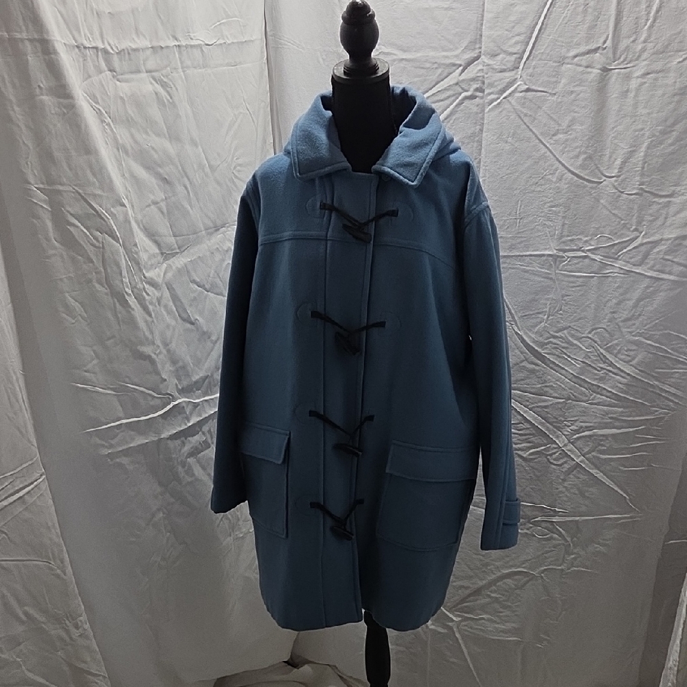 LL BEAN 3M Thinsulate Blue Wool Car Length Hooded Zipper & Toggle Closure